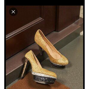 Betsey Johnson Seann Gold Silver Black Sparkle Glitter Platform High Heel (10)